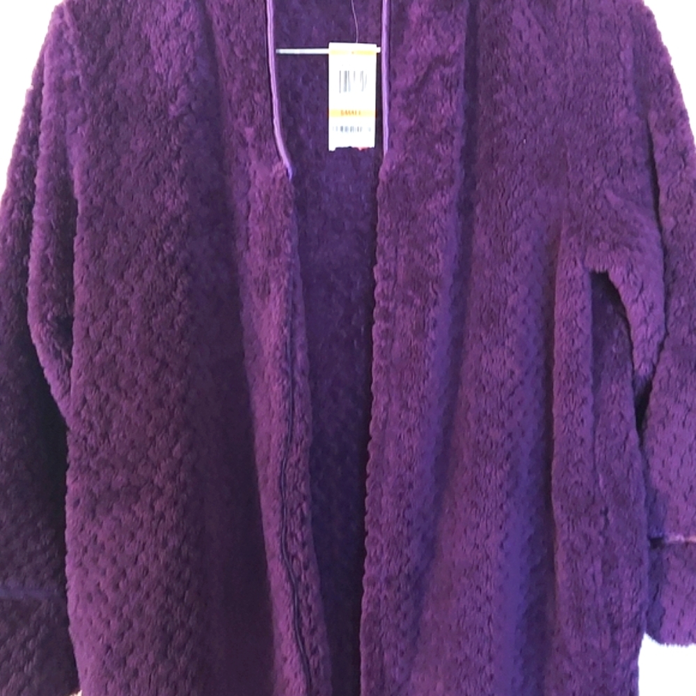 NWT Plush Robe Cozy Ladies Charter Club Zip Up Deep Purple Small Super Soft - Picture 6 of 10